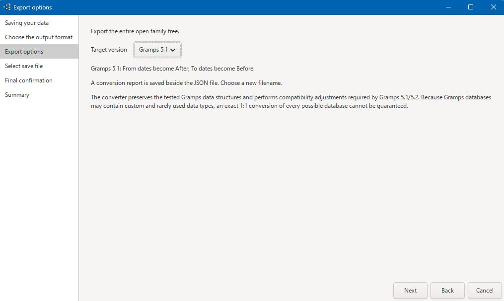 Export to Gramps V5.1 or 5.2